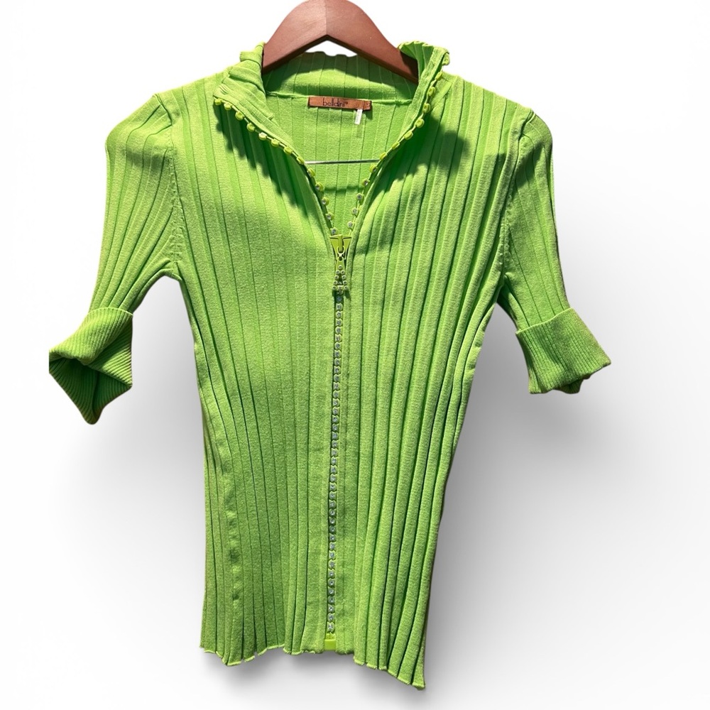 Belldini Vibrant Green Ribbed Blouse